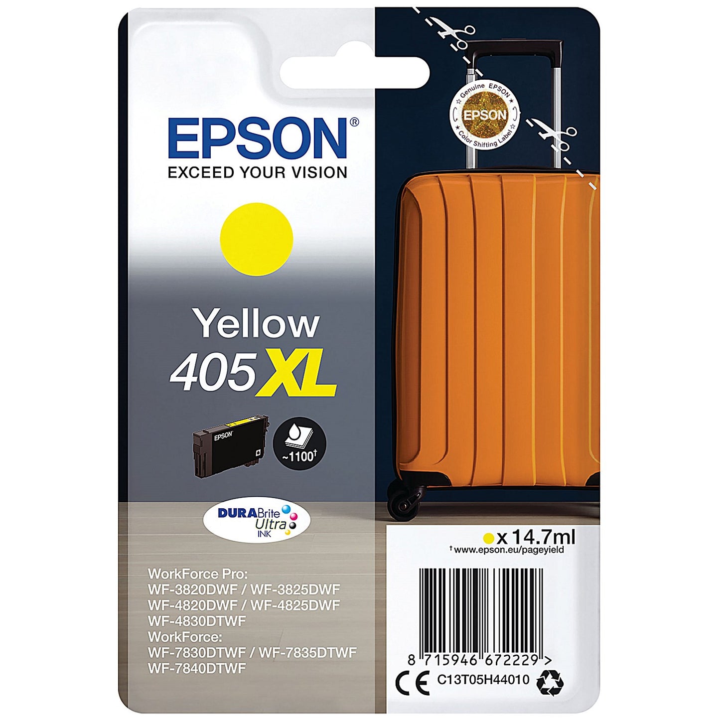 Epson 405XL Suitcase DURABrite Ultra Ink Cartridge High Yield Yellow C13T05H44010