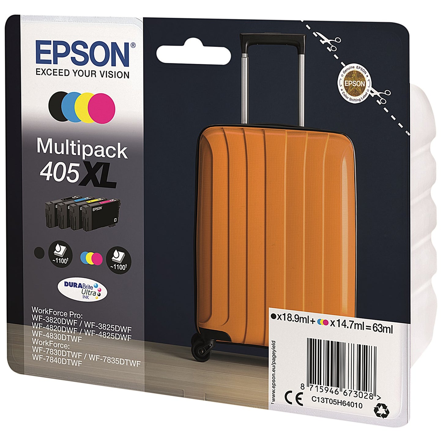 Epson 405XL Suitcase DURABrite Ultra Ink Cartridge High Yield CMYK C13T05H64010
