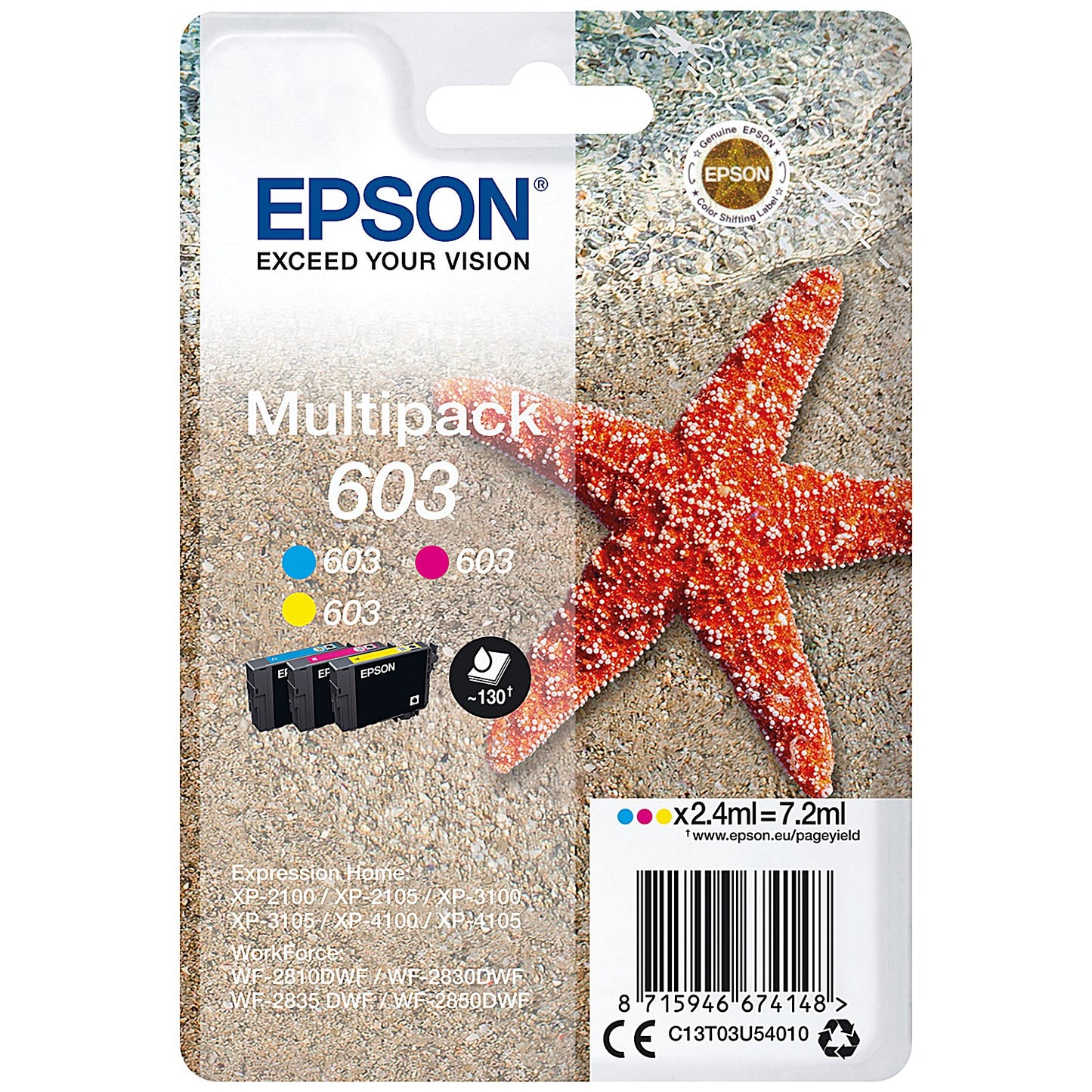 Epson 603 Starfish Ink Cartridge CMY Multipack C13T03U54010