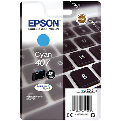 Epson 407 Keyboard DURABrite Ultra Ink Cartridge Cyan C13T07U240 Easy2Order : EP68950
