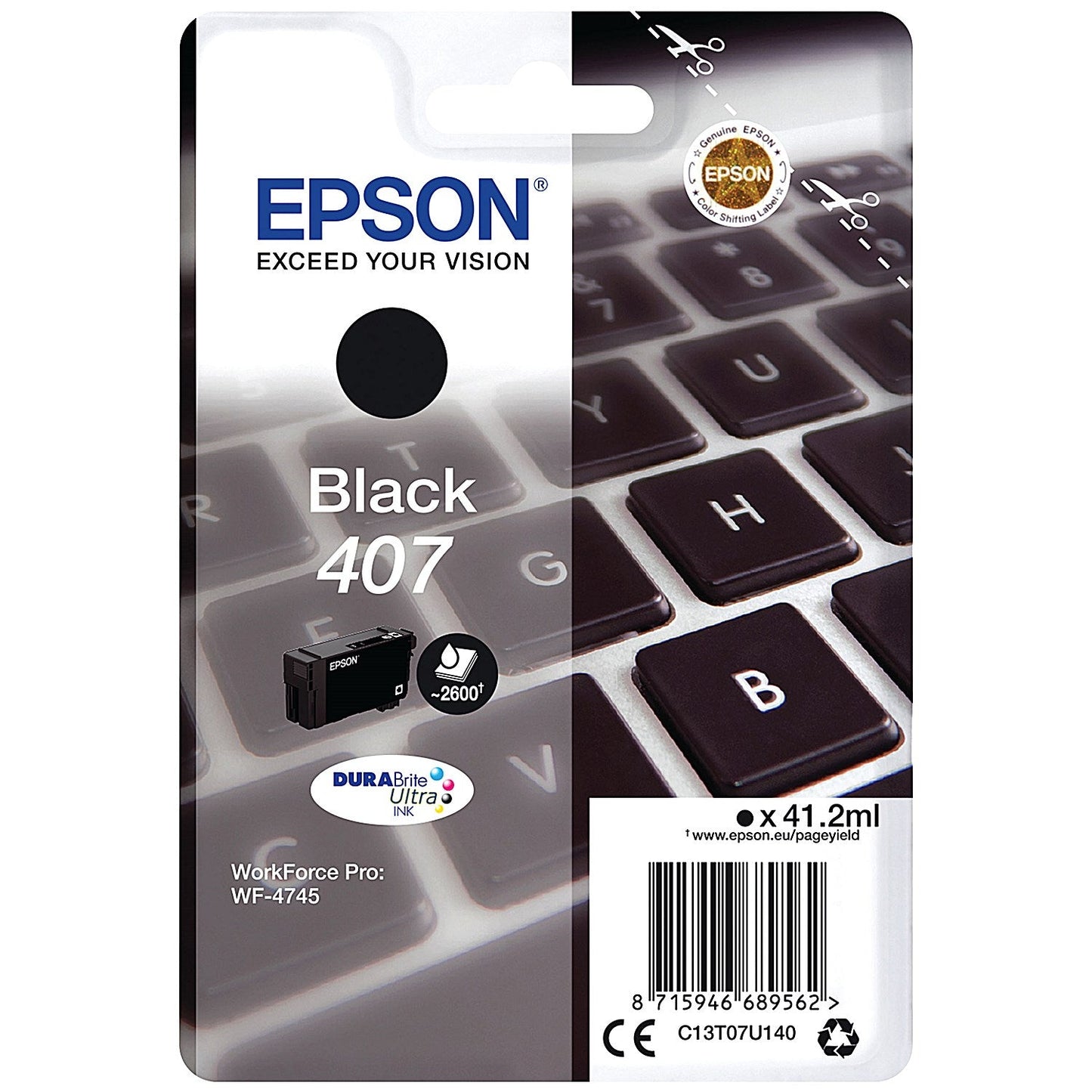 Epson 407 Keyboard DURABrite Ultra Ink Cartridge Black C13T07U140 Easy2Order : EP68956