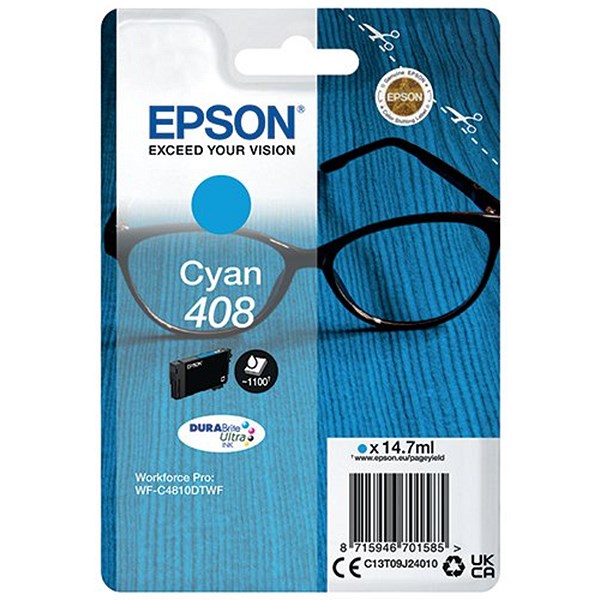 Epson 408 Glasses DURABrite Ultra Ink Cartridge Cyan C13T09J24010 Easy2Order : EP70158