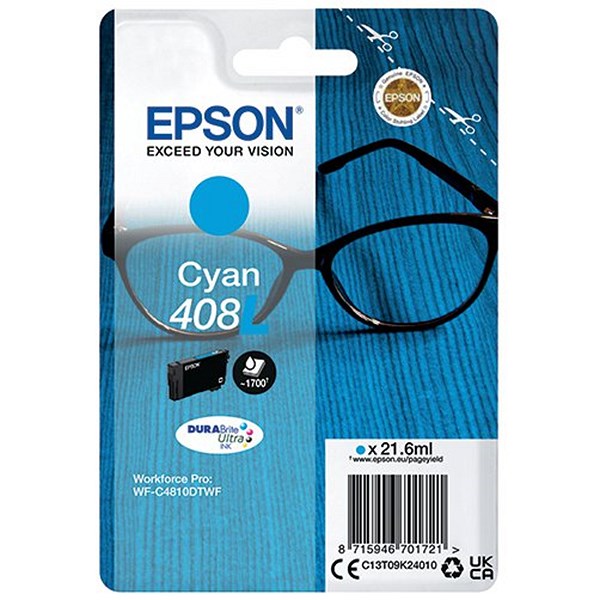 Epson 408L Glasses DURABrite Ultra Ink Cartridge High Yield Cyan C13T09K24010 Easy2Order : EP70172