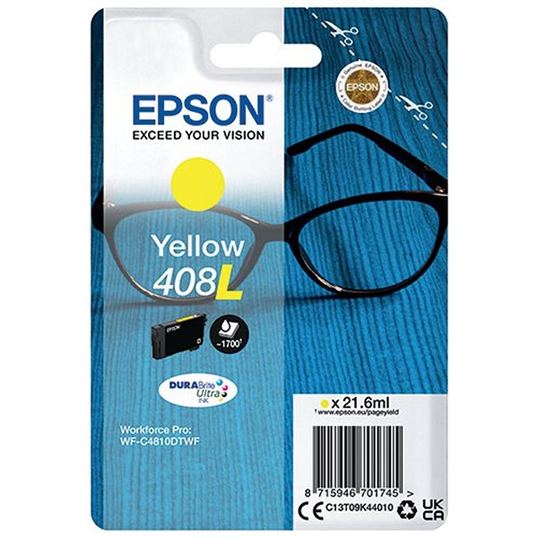 Epson 408L Glasses DURABrite Ultra Ink Cartridge High Yield Yellow C13T09K44010 Easy2Order : EP70174
