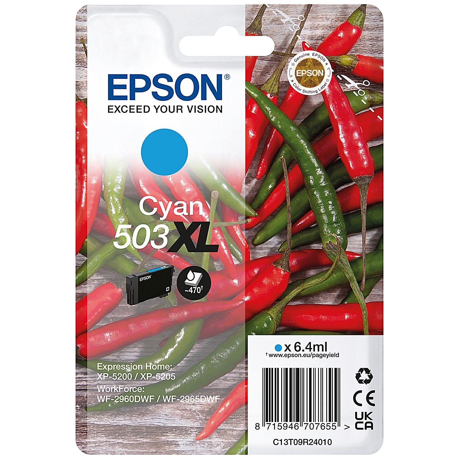 Epson 503XL Chillies Ink Cartridge High Yield Cyan C13T09R24010 Easy2Order : EP70765