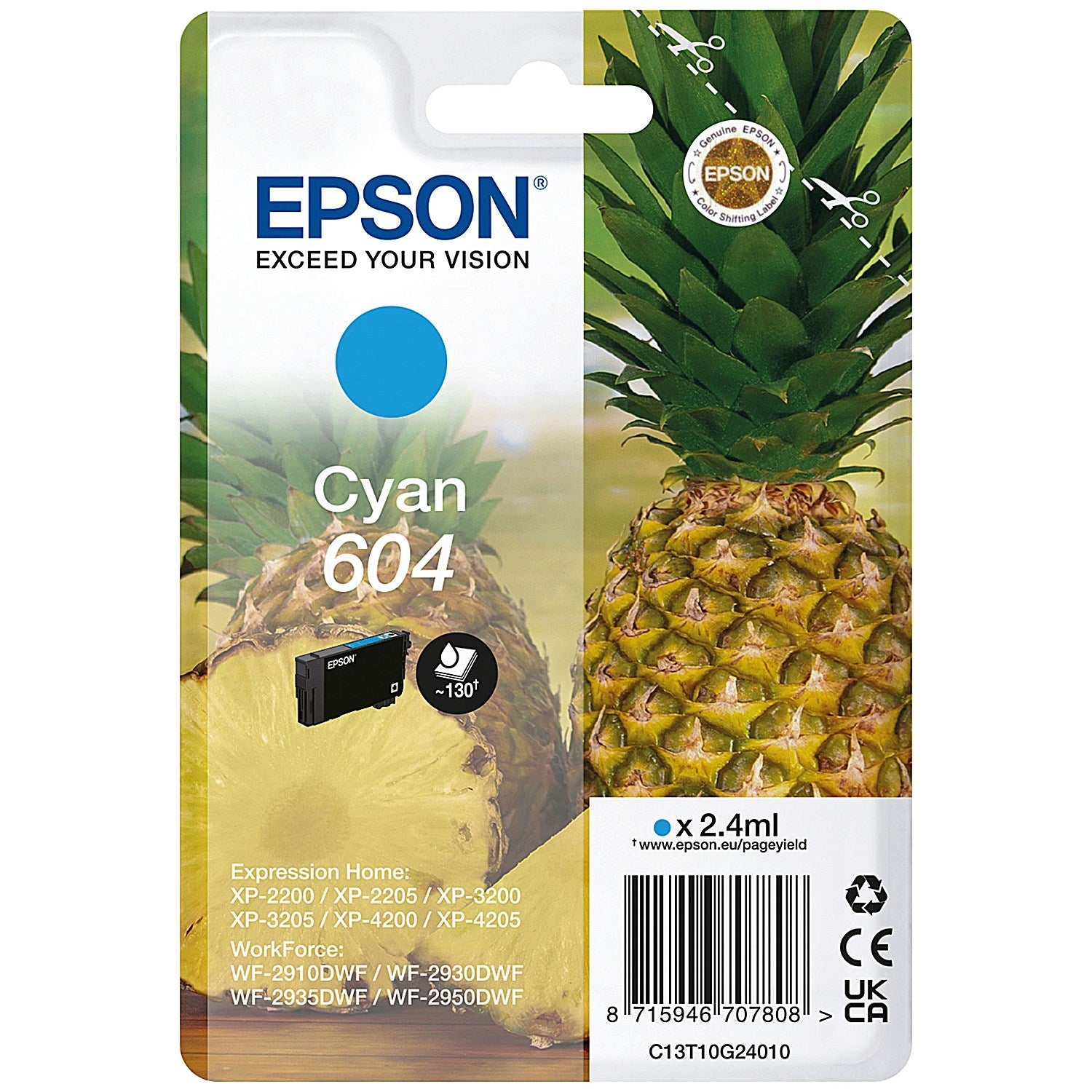 Epson 604 Pineapple Ink Cartridge Cyan C13T10G24010 Easy2Order : EP70780