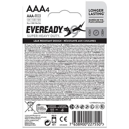 Eveready Super Heavy Duty AAA Carbon Zinc Batteries, Pack of 4