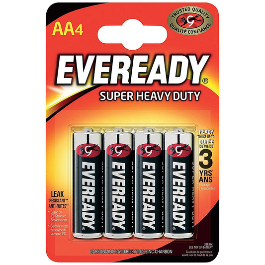 Eveready Super Heavy Duty AA Carbon Zinc Batteries, Pack of 4