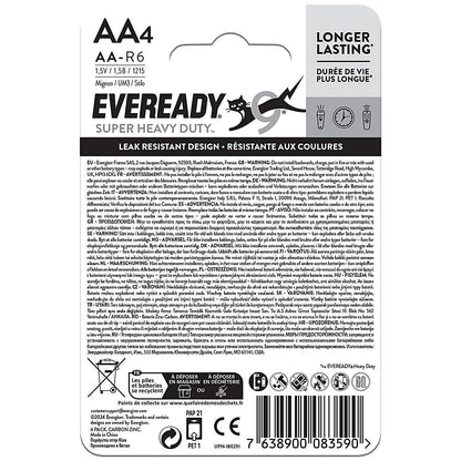 Eveready Super Heavy Duty AA Carbon Zinc Batteries, Pack of 4