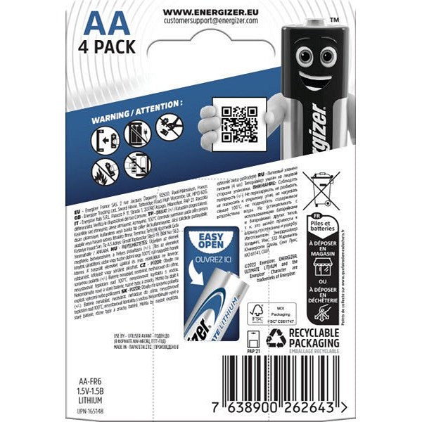 Energizer Ultimate AA Lithium Batteries, Pack of 4