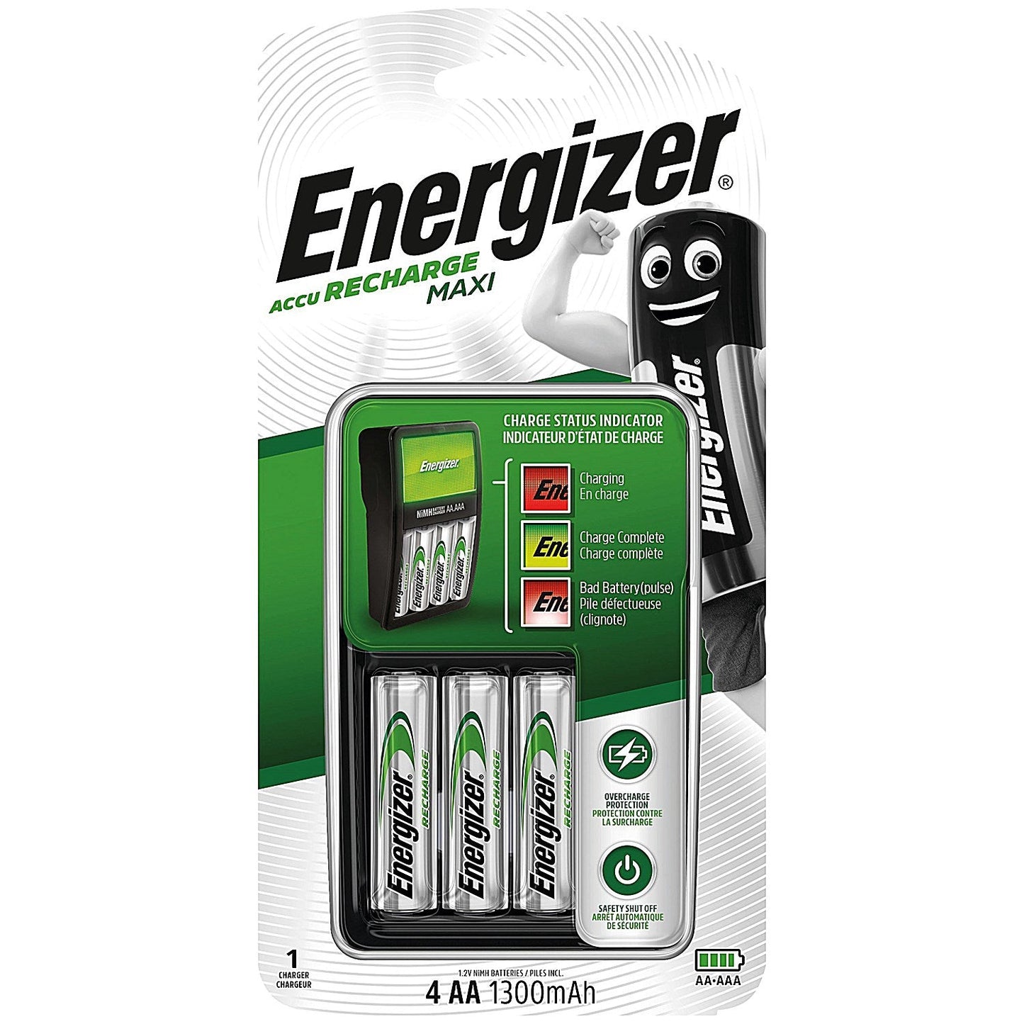 Energizer Rechargable Batteries Charger, Comes with 4 x AA Rechargeable Batteries