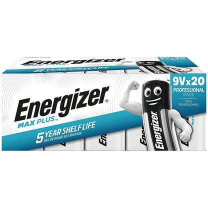 Energizer Max Plus 9V Alkaline Batteries, Pack of 20