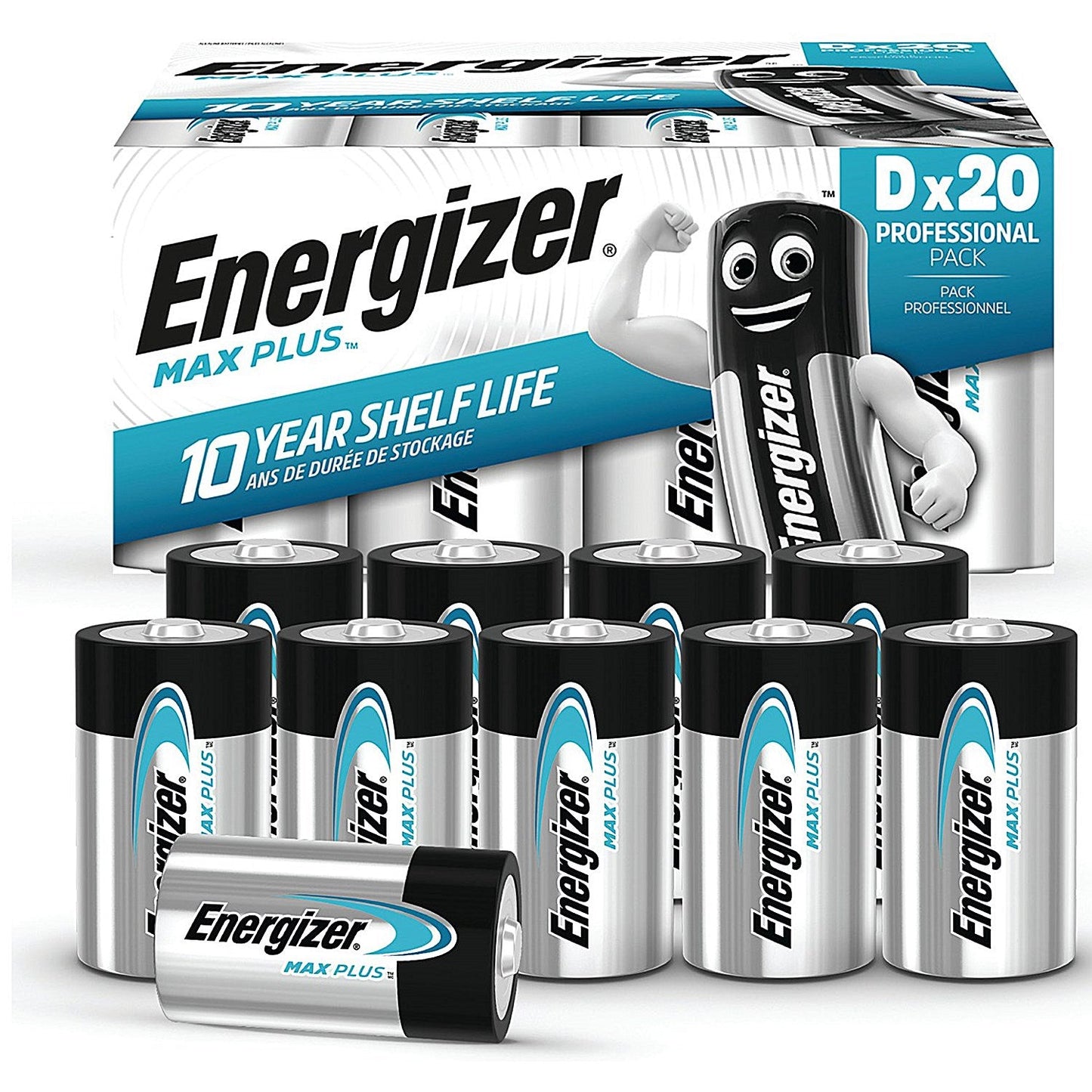 Energizer Max Plus D Alkaline Batteries, Pack of 20
