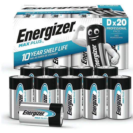 Energizer Max Plus D Alkaline Batteries, Pack of 20