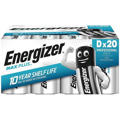 Energizer Max Plus D Alkaline Batteries, Pack of 20