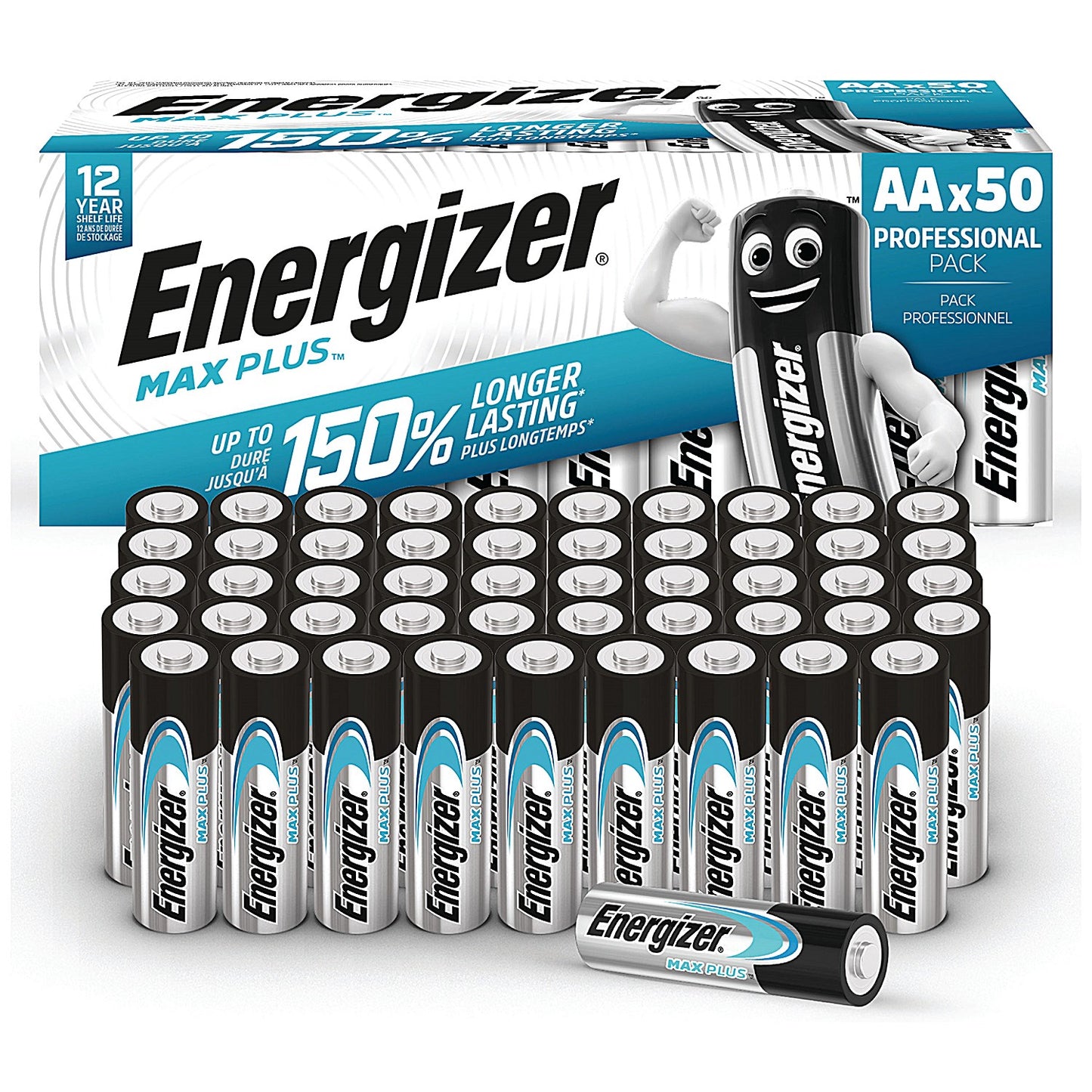 Energizer Max Plus AA Batteries, Pack of 50