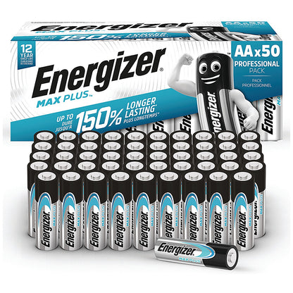Energizer Max Plus AA Batteries, Pack of 50