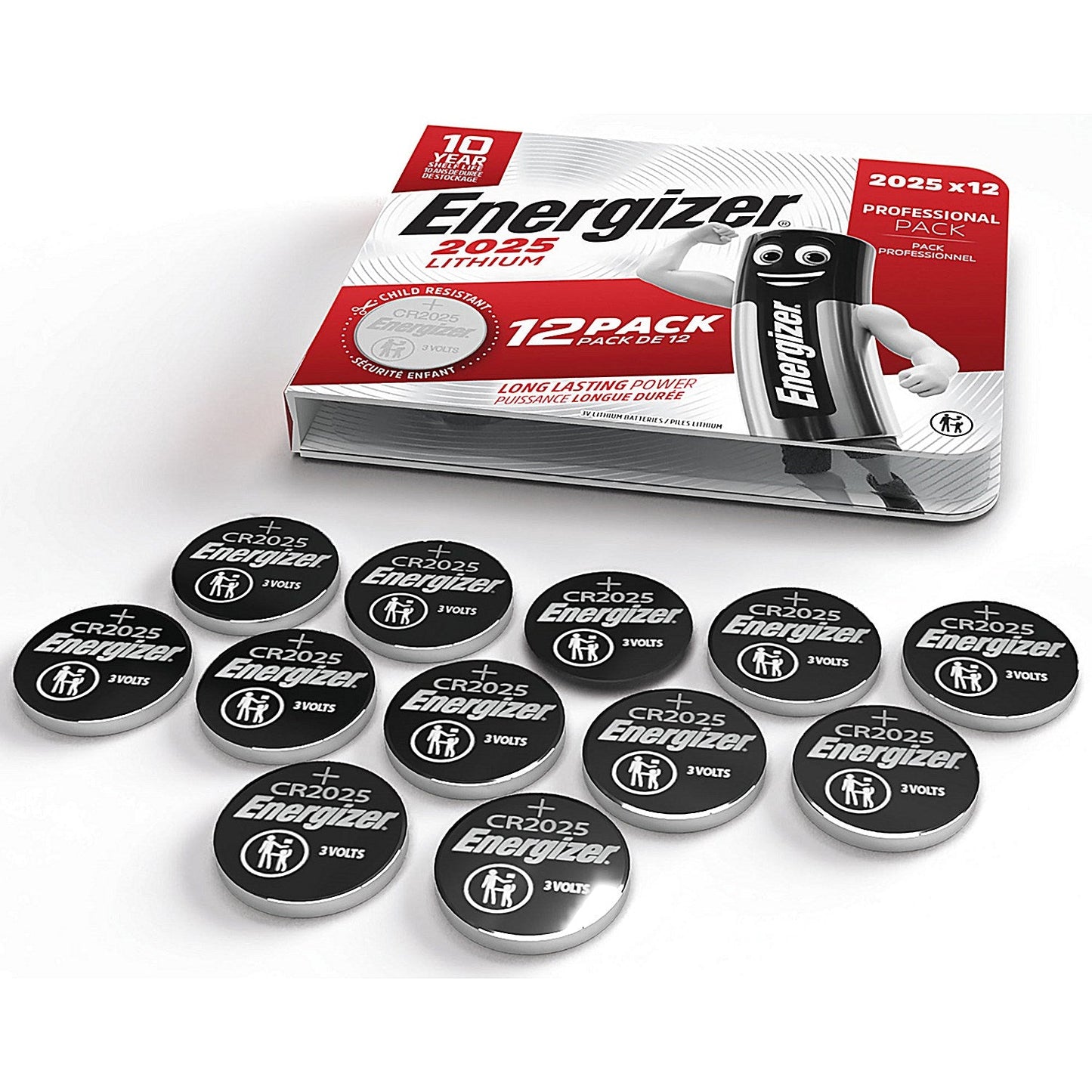 Energizer Lithium CR2025 Coin Cell Battery (Pack of 12)