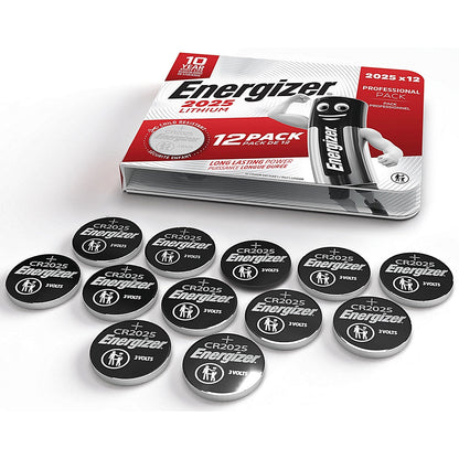 Energizer Lithium CR2025 Coin Cell Battery (Pack of 12)