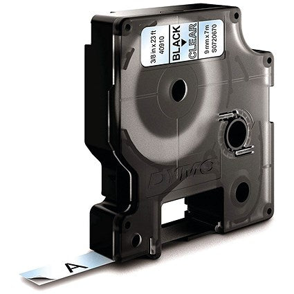Dymo 40910 D1 Tape, Black on Clear, 9mmx7m