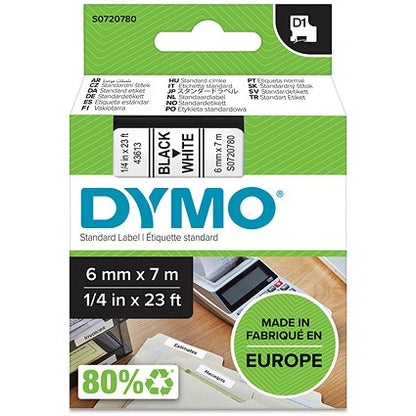Dymo 43613 D1 Tape, Black on White, 6mmx7m