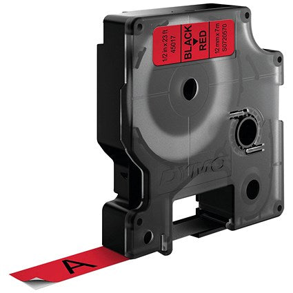 Dymo 45017 D1 Tape, Black on Red, 12mmx7m