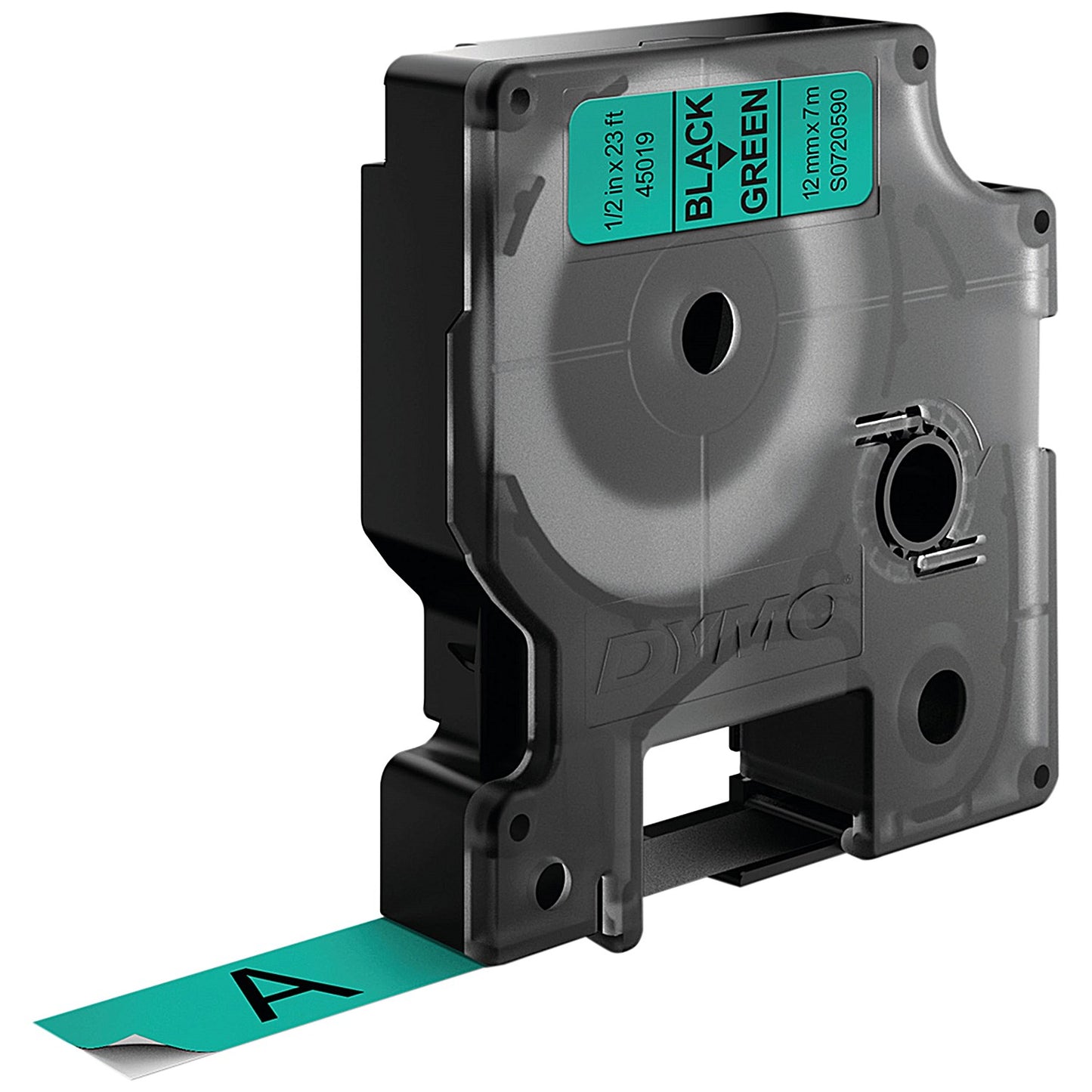 Dymo 45019 D1 Tape, Black on Green, 12mmx7m