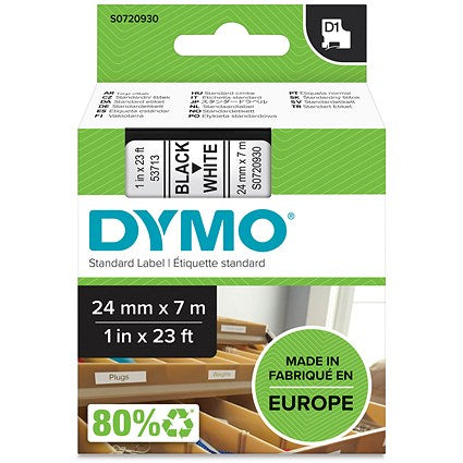 Dymo 53713 D1 Tape, Black on White, 24mmx7m