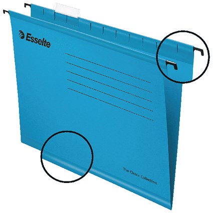 Esselte Classic Manilla Suspension Files, V Base, A4, Blue, Pack of 25