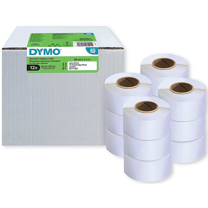 Dymo 99010 LabelWriter Standard Thermal Address Labels, Black on White, 28x89mm, 130 Labels Per Roll, Pack of 12