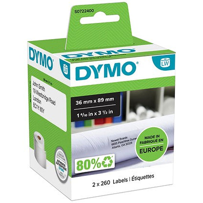 Dymo 99012 LabelWriter Large Thermal Address Labels, Black on White, 36mmx89mm, 520 Labels Per Roll