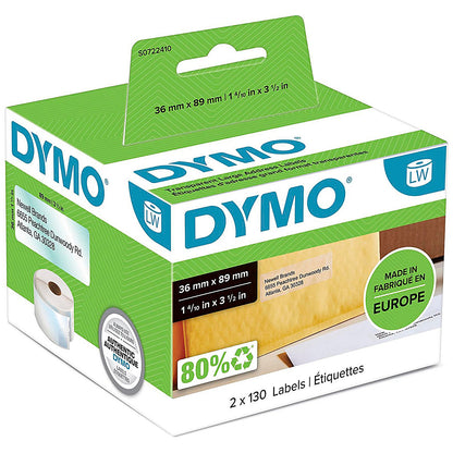Dymo 99013 LabelWriter Large Thermal Address Labels, Black on White, 89x36mm, 260 Labels Per Roll