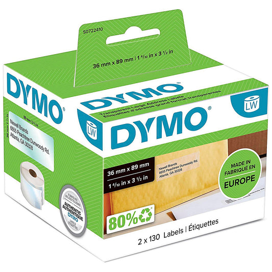 Dymo 99013 LabelWriter Large Thermal Address Labels, Black on White, 89x36mm, 260 Labels Per Roll