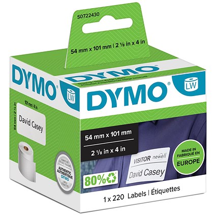 Dymo 99014 LabelWriter Thermal Shipping Labels, Black on White, 54x101mm, 220 Labels Per Roll