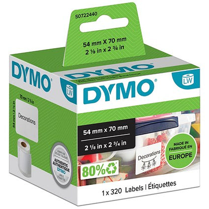 Dymo 99015 LabelWriter Diskette Thermal Labels, Black on White, 70x54mm, 320 Labels Per Roll