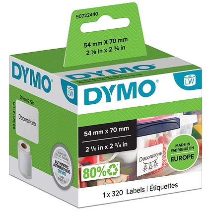 Dymo 99015 LabelWriter Diskette Thermal Labels, Black on White, 70x54mm, 320 Labels Per Roll