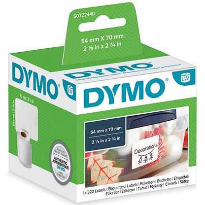 Dymo 99015 LabelWriter Diskette Thermal Labels, Black on White, 70x54mm, 320 Labels Per Roll