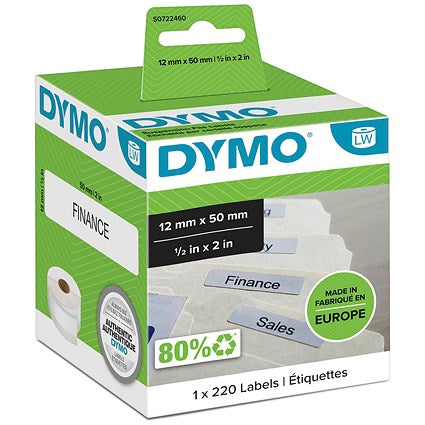 Dymo 99017 LabelWriter Suspension File Thermal Labels, Black on White, 50x12mm, 220 Labels Per Roll