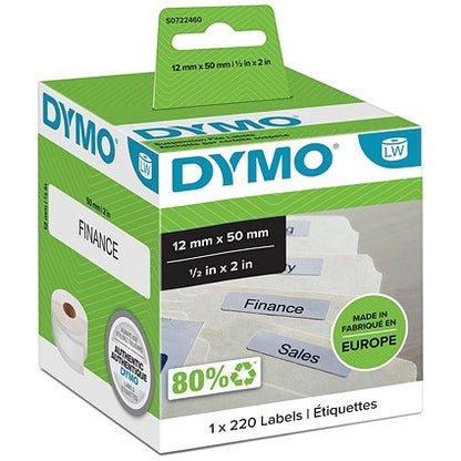 Dymo 99017 LabelWriter Suspension File Thermal Labels, Black on White, 50x12mm, 220 Labels Per Roll