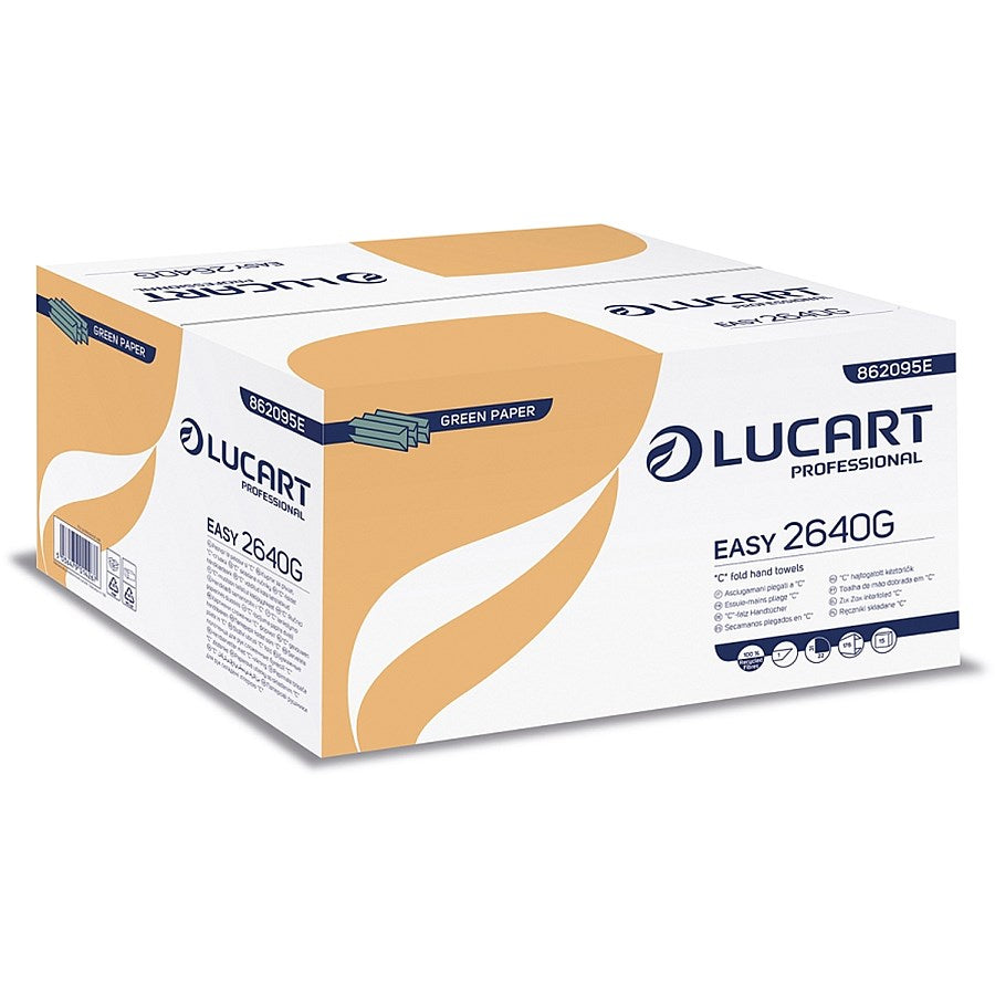 Lucart Recycled 1-Ply Hand Towels, C-Fold, Green, Pack of 2640