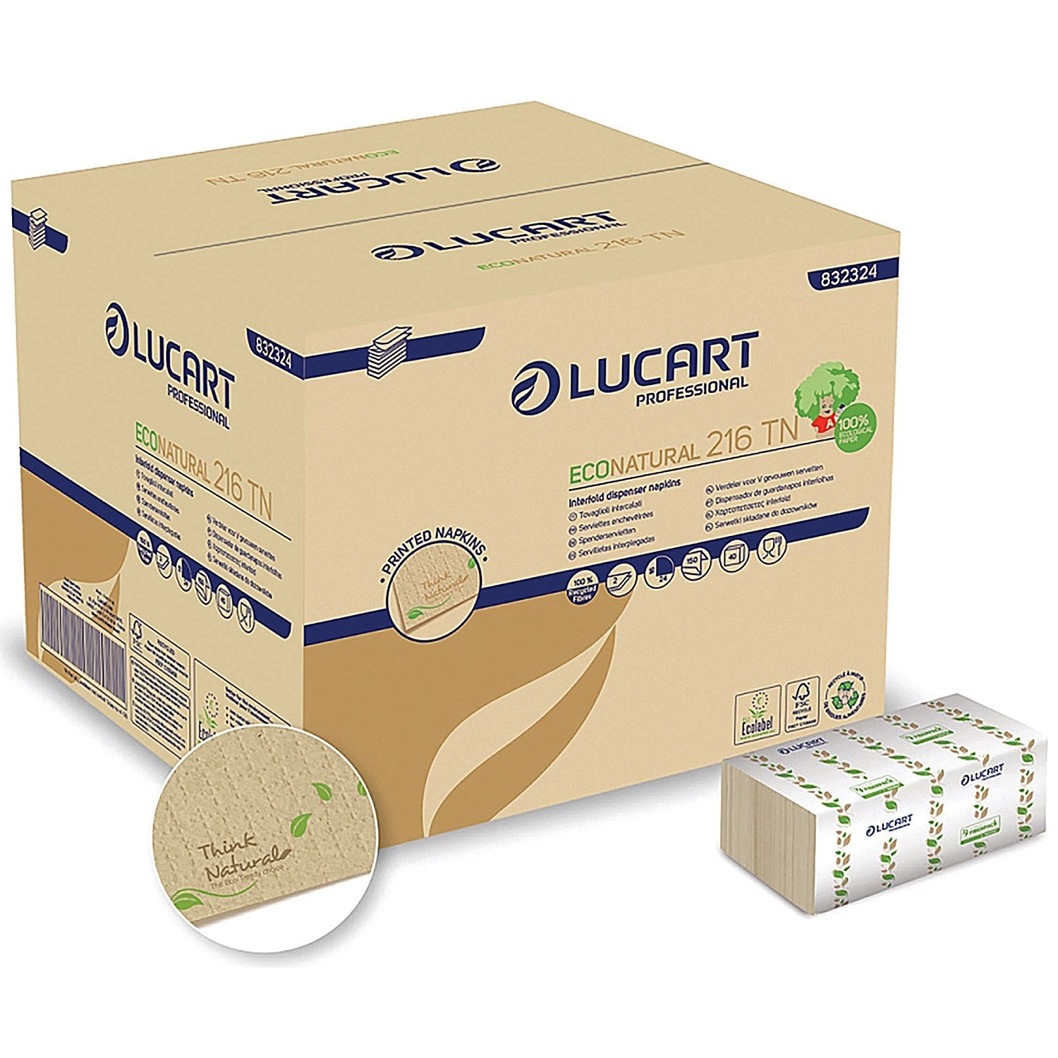 Lucart Professional EcoNatural 216TN Interfolded Napkins, 160 x 240mm, Pack of 6000 Easy2Order : ESP32324