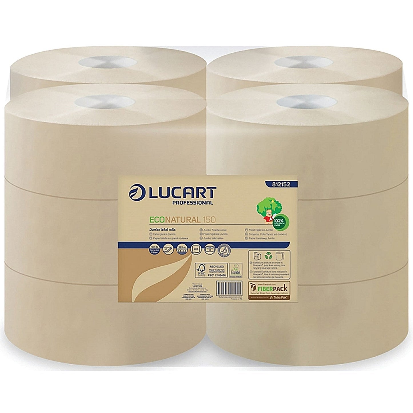Lucart EcoNatural 150 Mini Jumbo Toilet Roll, 2-Ply, 405 Sheets, Pack of 12 Easy2Order : ESP34638
