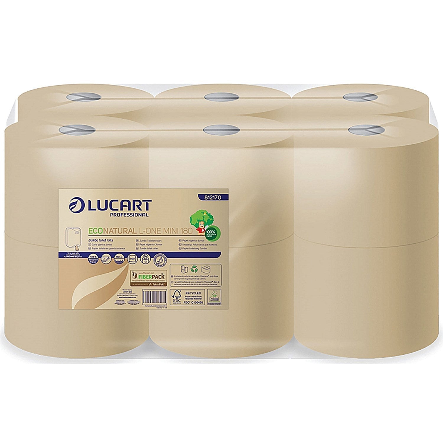 Lucart EcoNatural L-One Mini 180 Toilet Roll, 2-Ply, 900 Sheets, Pack of 12 Easy2Order : ESP34656