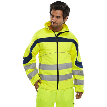 Beeswift Eton Hi-Viz Soft Shell Jacket, Saturn Yellow & Navy Blue, 6XL