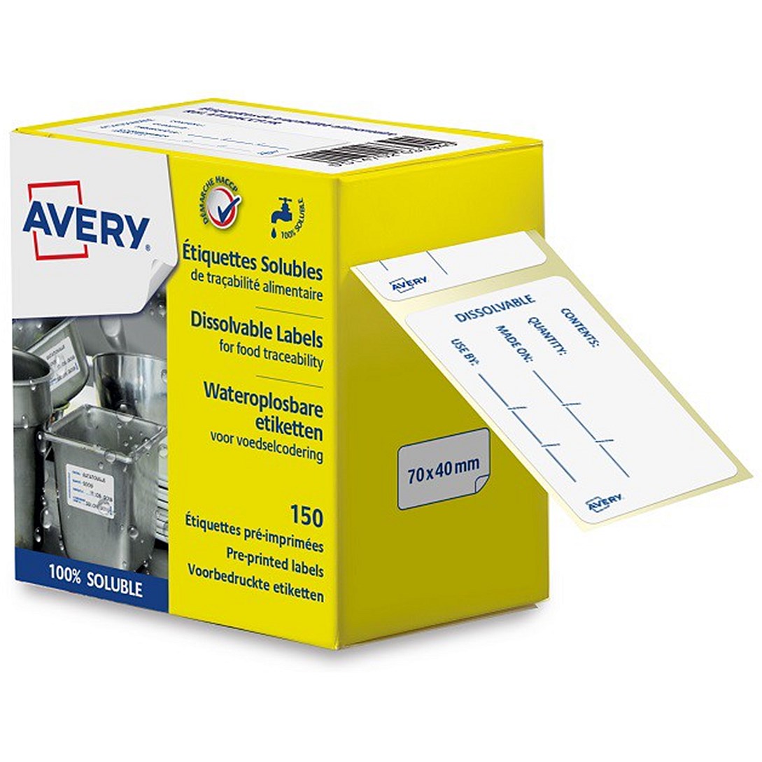 Avery Wash Off/Dissolvable Food Traceability Labels 70 x 40mm (Pack 150 ...