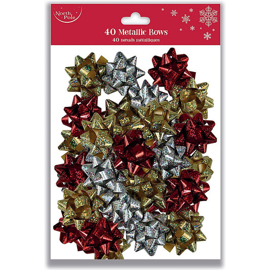 Eurowrap 40 Holographic Metallic Bows, Assorted, Pack of 12