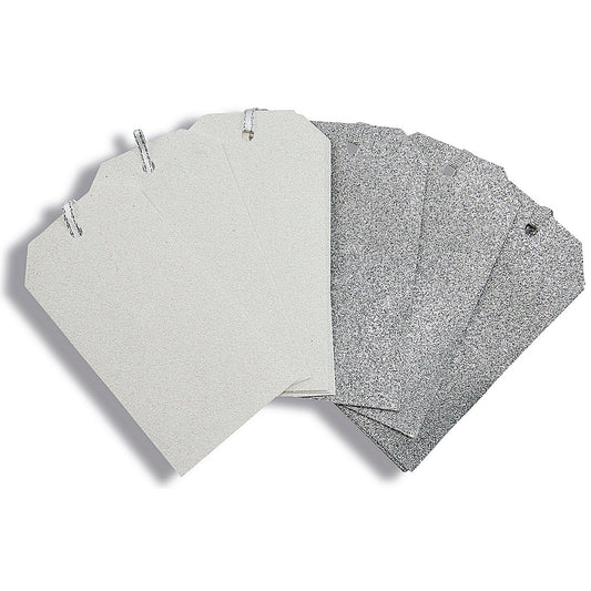 Eurowrap Iridescent Glitter Tags, 10 Tags Per Pack, Silver and White, Pack of 12