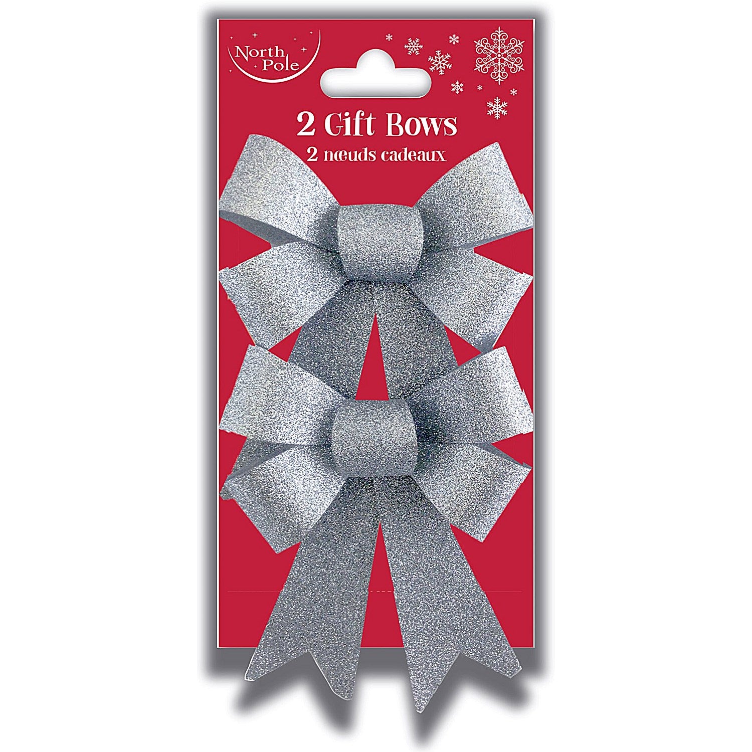 Eurowrap 2 Glitter Bows, 13x14.5cm, Silver, Pack of 6