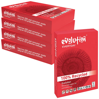 Evolution A4 Everyday Recycled Paper, White, 75gsm, Box (5 x 500 Sheets)