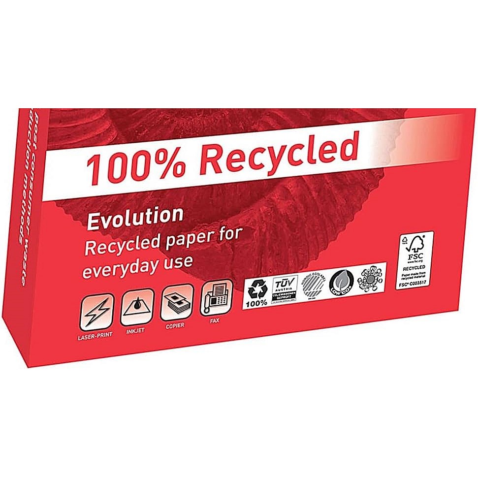 Evolution A3 Everyday Recycled Paper, White, 80gsm, Ream (500 Sheets)